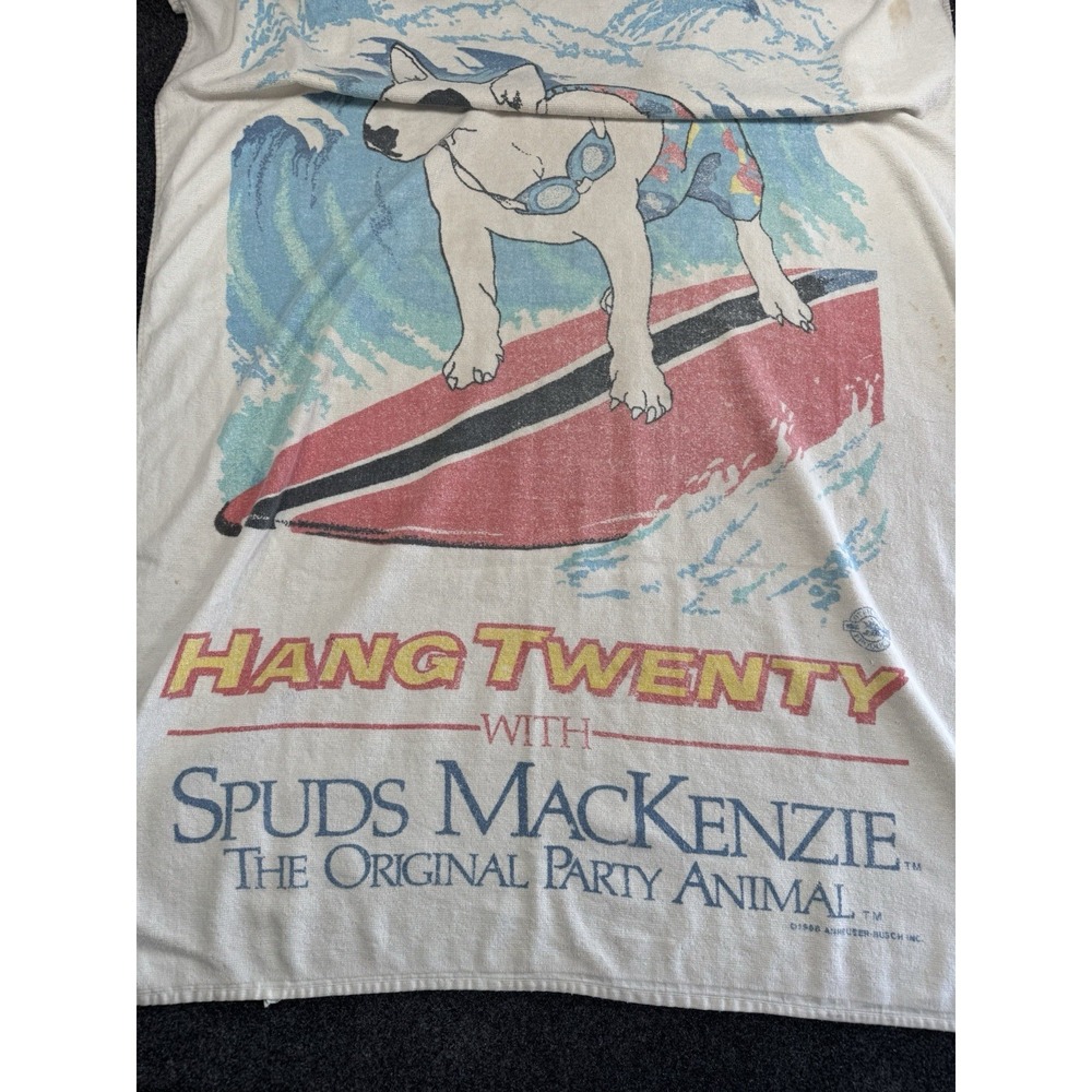 VTG 1988 Spuds MacKenzie Bud Light Surf Towel Beach Towel 34x57 USA